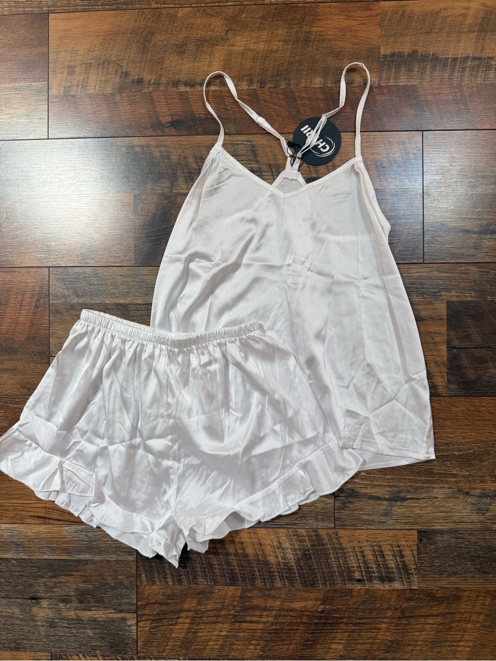 Silky White Cami & Ruffle Short Sleep Set - White